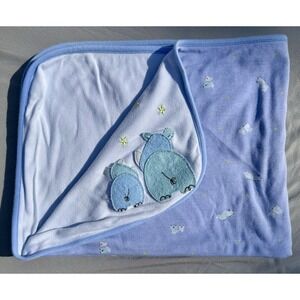 Vintage Carters Baby Reversible Blue Rhino Star Blanket Cotton Rhinoceros Boy
